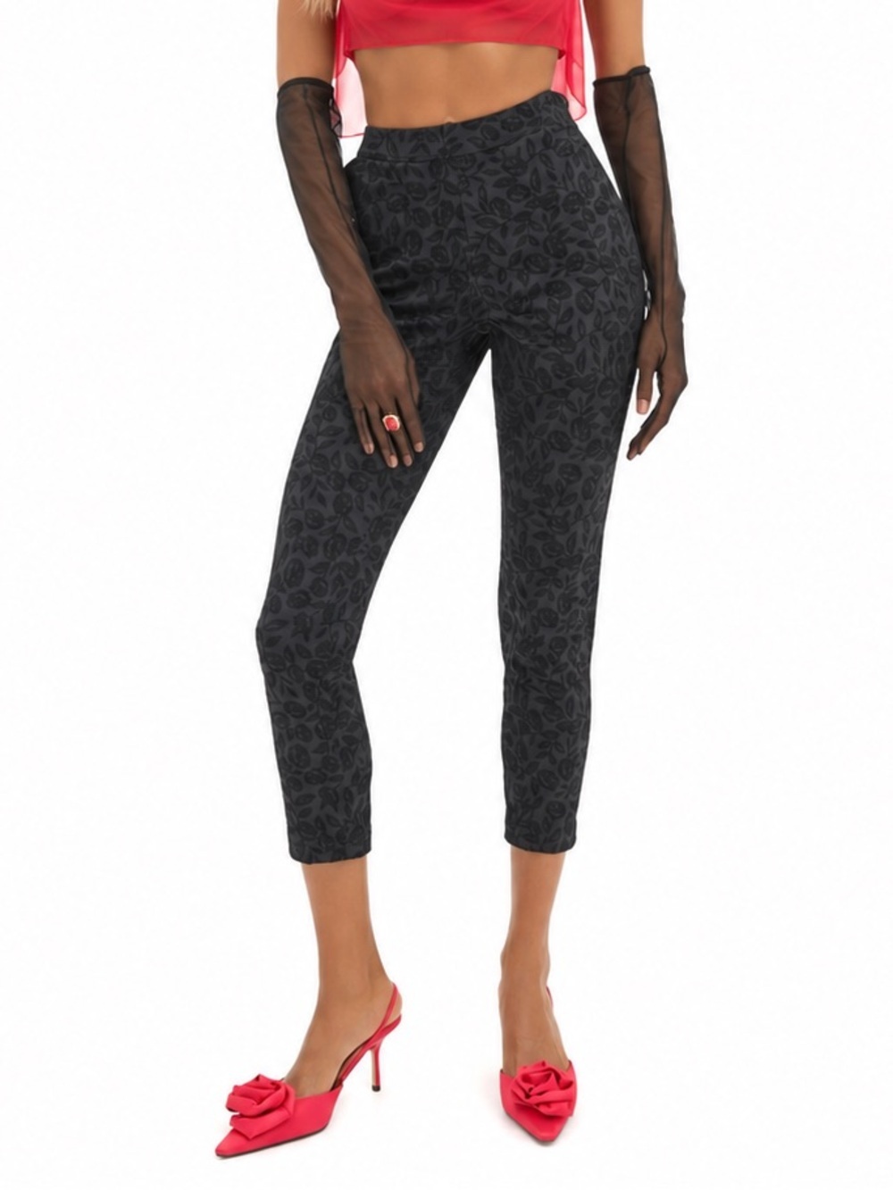 FOR LOVE & LEMONS High-Rise Floral Midnight CAPRI Pants Dark Navy Blue Black Sm
